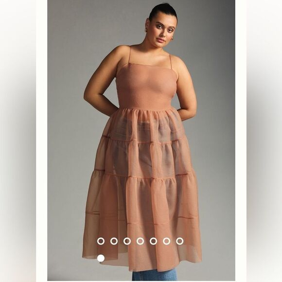 Anthropologie Dresses & Skirts - Anthropologie X OhSevenDays Tiered Sheer Midi Dress Size Large color blush